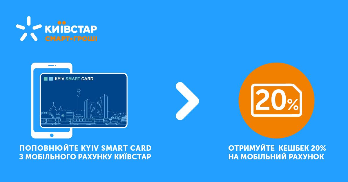 Абоненти Київстар отримуватимусь кешбек від поповнення Kyiv Smart Card