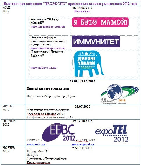 Компания "ТЕХЭКСПО" представляет календарь выставок 2012