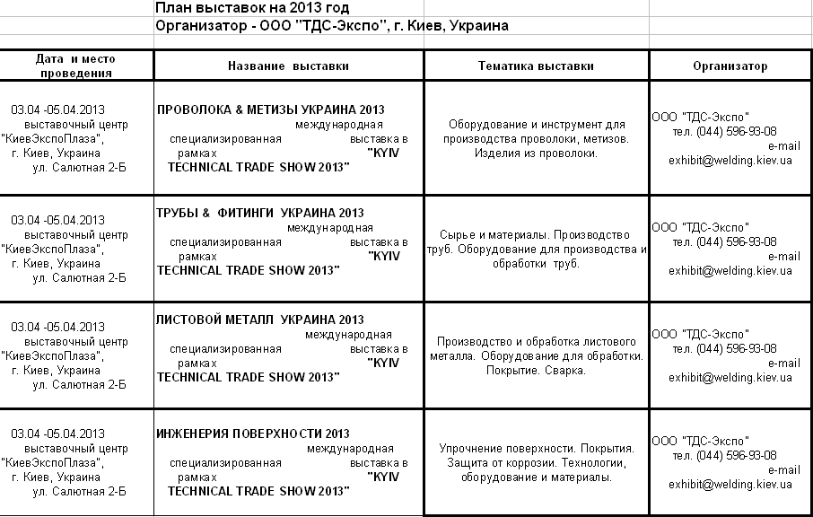 «ТДС-ЭКСПО» анонсирует календарь выставок на 2013 год