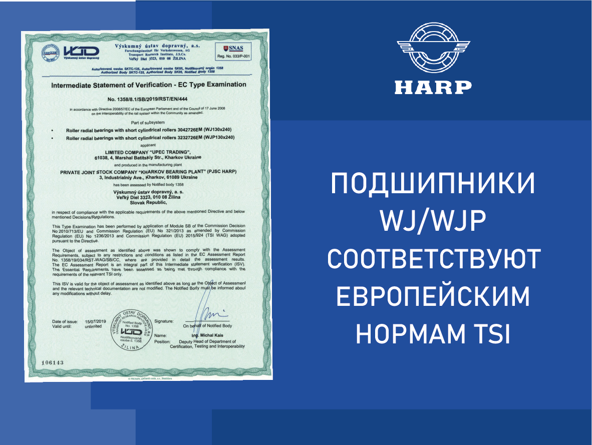 Залізничні підшипники HARP отримали сертифікат якості відповідно до європейських норм TSI