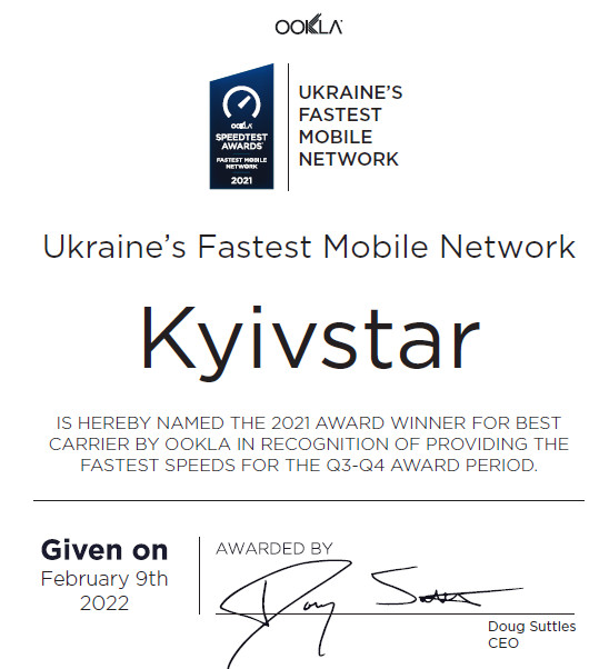 Україна піднялася в глобальному рейтингу швидкості інтернету, а Київстар отримав нагороду Ookla за кращу якість мережі